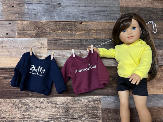 Custom Crewneck Sweatshirt FITS American Girl doll and other 18 inch dolls Party favor for girls