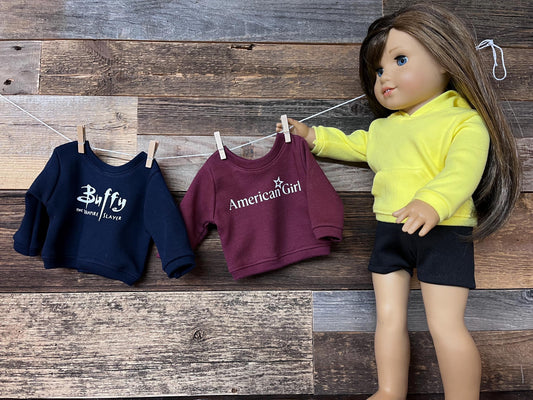 Custom Crewneck Sweatshirt FITS American Girl doll and other 18 inch dolls Party favor for girls