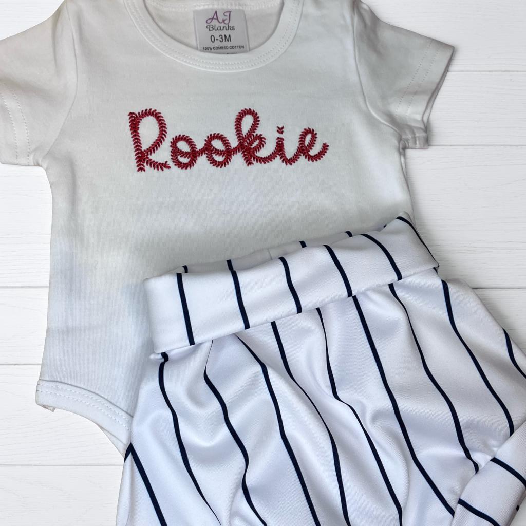 Embroidered Rookie Baseball Onesie with Pinstripe Diaper Cover Baby Baseball Outfit
