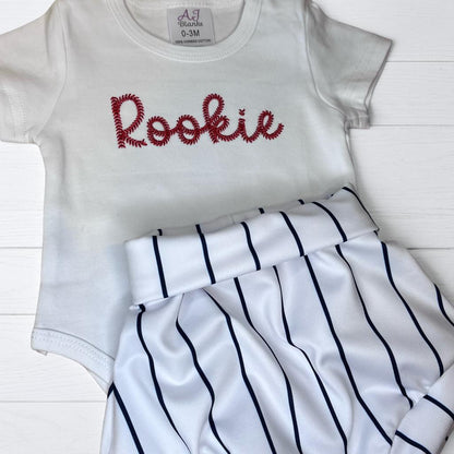 Embroidered Rookie Baseball Onesie with Pinstripe Diaper Cover Baby Baseball Outfit
