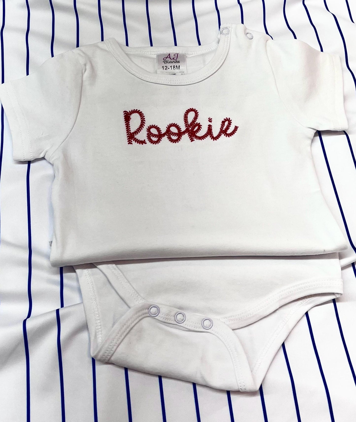 Embroidered Rookie Baseball Onesie with Pinstripe Diaper Cover Baby Baseball Outfit