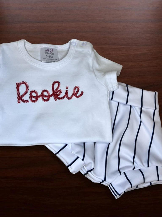 Embroidered Rookie Baseball Onesie with Pinstripe Diaper Cover Baby Baseball Outfit