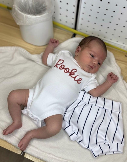 Embroidered Rookie Baseball Onesie with Pinstripe Diaper Cover Baby Baseball Outfit