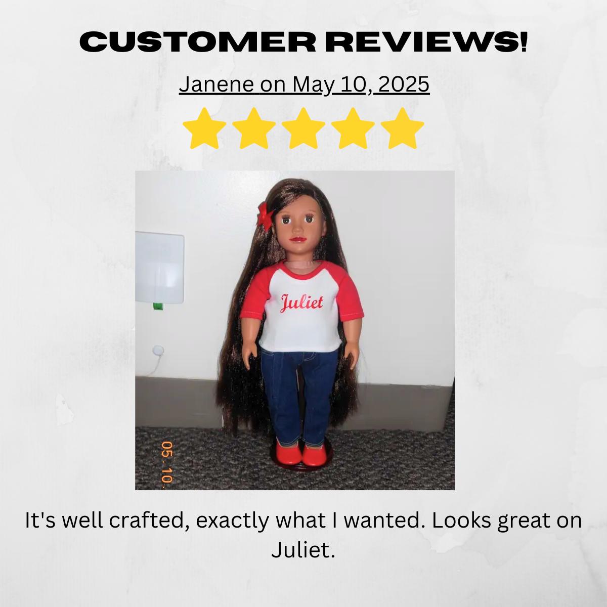 Raglan doll t-shirt fits 18 inch doll Birthday gift for little girls FITS American Girl Dolls and most 18 inch dolls DIY project for kids