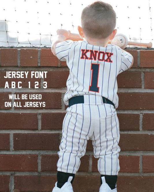 Navy Pinstripe Baseball Outfit -  EMBROIDERED Baseball Jersey and pants