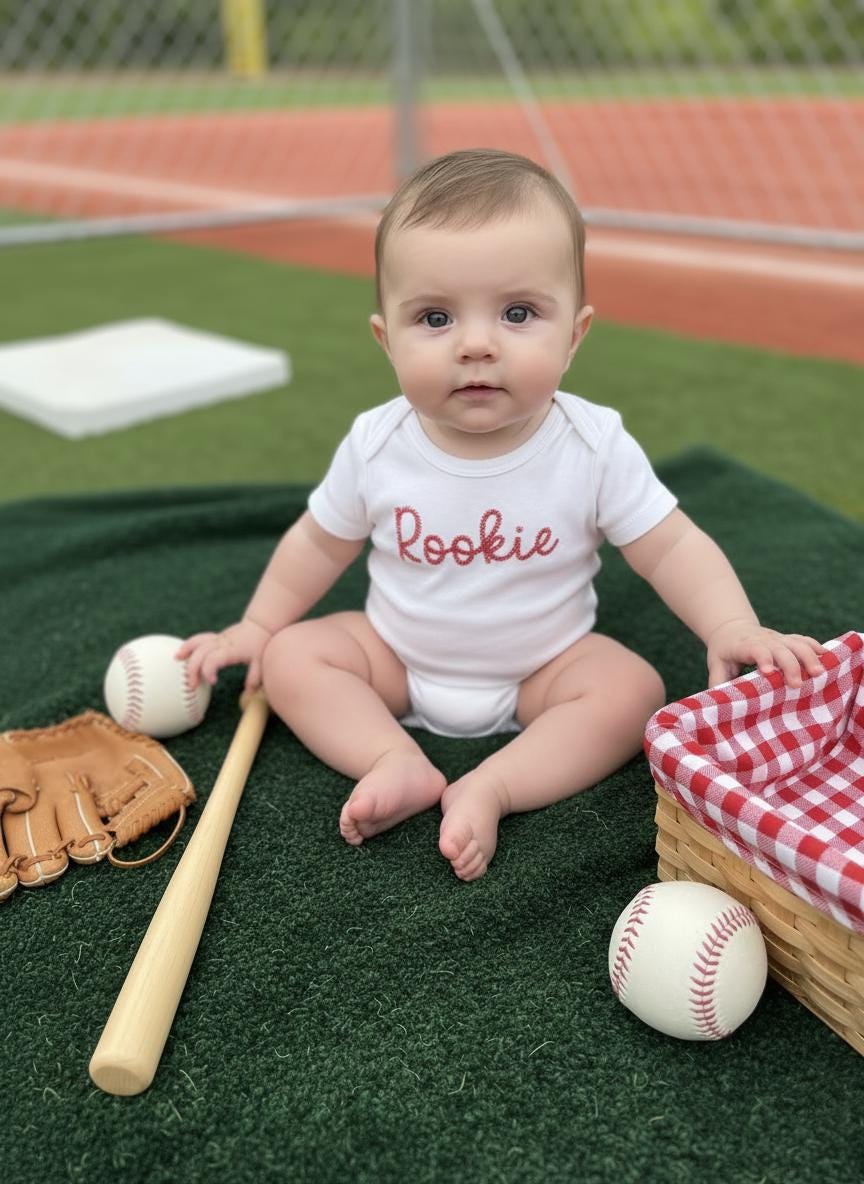 Embroidered Rookie Baseball Onesie with Pinstripe Diaper Cover Baby Baseball Outfit