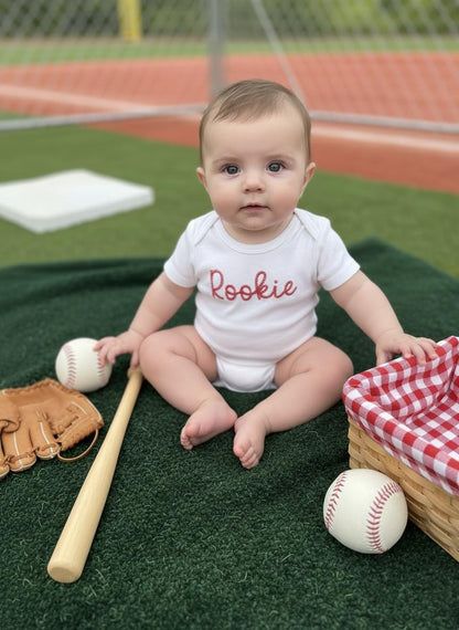 Embroidered Rookie Baseball Onesie with Pinstripe Diaper Cover Baby Baseball Outfit