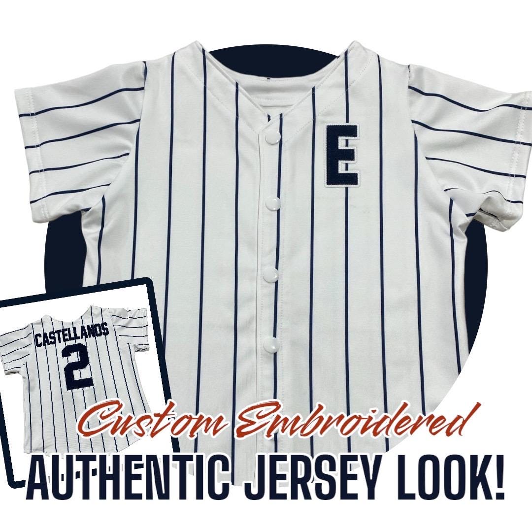 Navy Pinstripe Baseball Outfit -  EMBROIDERED Baseball Jersey and pants